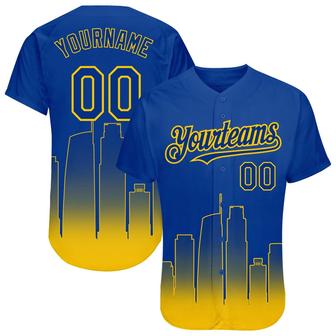 Custom Royal Yellow 3D Los Angeles City Edition Fade Fashion Authentic Baseball Jersey - Monsterry