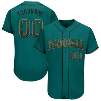 Custom Teal Black-Old Gold Authentic Drift Fashion Baseball Jersey - Monsterry