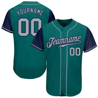 Custom Teal Gray-Navy Authentic Two Tone Baseball Jersey - Monsterry DE
