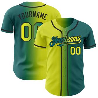 Custom Teal Neon Yellow-Black Authentic Gradient Fashion Baseball Jersey - Monsterry
