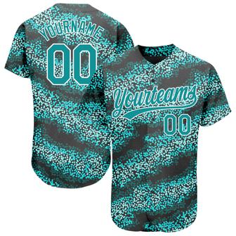 Custom Teal Teal-Black 3D Pattern Design Authentic Baseball Jersey - Monsterry