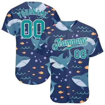 Custom Teal Teal-White 3D Pattern Design Sharks Authentic Baseball Jersey - Monsterry AU