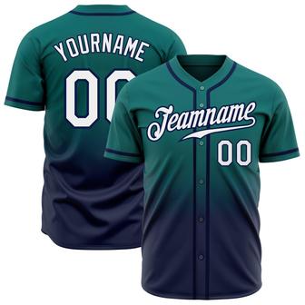 Custom Teal White-Navy Authentic Fade Fashion Baseball Jersey - Monsterry