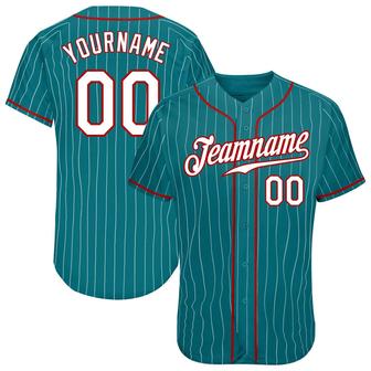 Custom Teal White Pinstripe White-Red Authentic Baseball Jersey - Monsterry CA