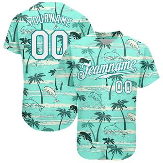 Custom Teal White-Teal 3D Pattern Design Hawaii Palm Trees Authentic Baseball Jersey - Monsterry UK