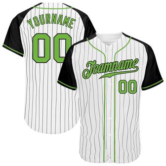 Custom White Black Pinstripe Neon Green-Black Authentic Raglan Sleeves Baseball Jersey - Monsterry DE