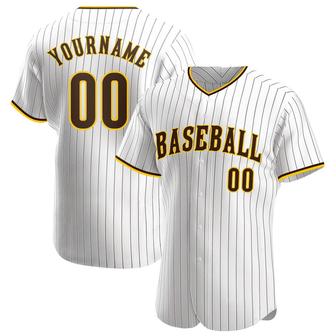 Custom White Brown Pinstripe Brown-Gold Authentic Baseball Jersey - Monsterry