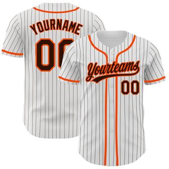 Custom White Brown Pinstripe Brown-Orange Authentic Baseball Jersey - Monsterry