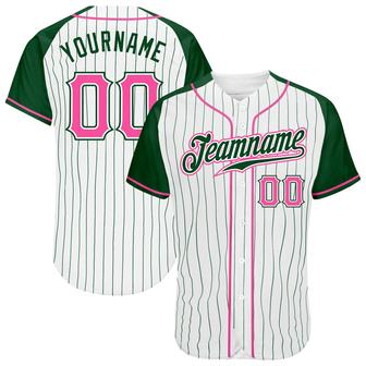 Custom White Green Pinstripe Pink-Green Authentic Raglan Sleeves Baseball Jersey - Monsterry AU