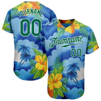 Custom White Kelly Green 3D Pattern Design Beach Hawaii Palm Trees And Flowers Authentic Baseball Jersey - Monsterry UK
