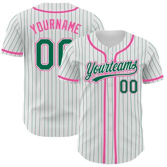 Custom White Kelly Green Pinstripe Kelly Green-Pink Authentic Baseball Jersey - Monsterry