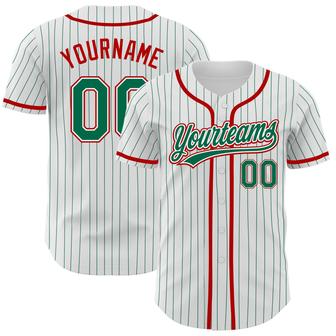 Custom White Kelly Green Pinstripe Kelly Green-Red Authentic Baseball Jersey - Monsterry