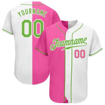 Custom White Neon Green-Pink Authentic Split Fashion Baseball Jersey - Monsterry DE