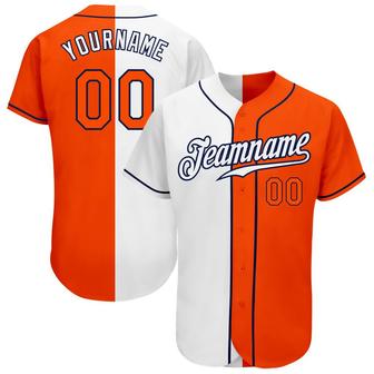Custom White Orange-Navy Authentic Split Fashion Baseball Jersey - Monsterry AU