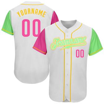 Custom White Pink Pea Green-Gold Authentic Two Tone Baseball Jersey - Monsterry