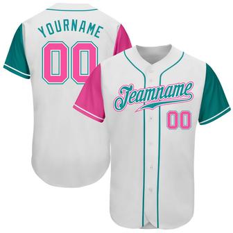 Custom White Pink-Teal Authentic Two Tone Baseball Jersey - Monsterry DE