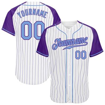 Custom White Purple Pinstripe Light Blue-Purple Authentic Raglan Sleeves Baseball Jersey - Monsterry