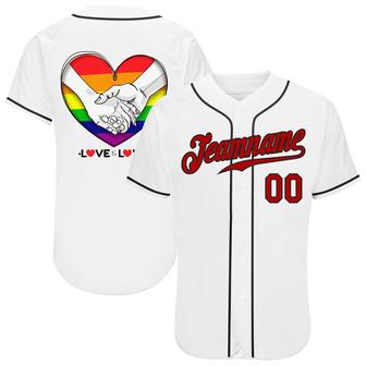 Custom White Red-Black Rainbow Colored Heart For Pride Month Love Is Love LGBT Authentic Baseball Jersey - Monsterry UK