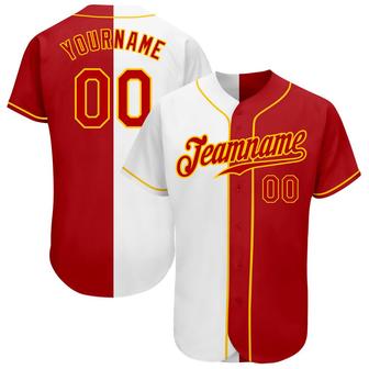 Custom White Red-Gold Authentic Split Fashion Baseball Jersey - Monsterry CA