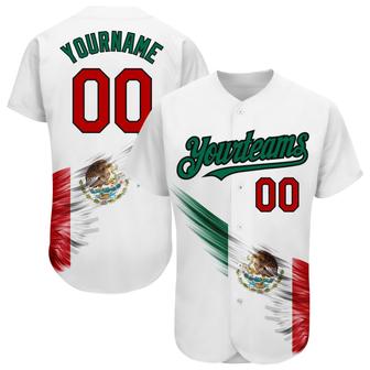 Custom White Red Kelly Green-Black 3D The Abstract Wing With Mexican Flag Authentic Baseball Jersey - Monsterry AU
