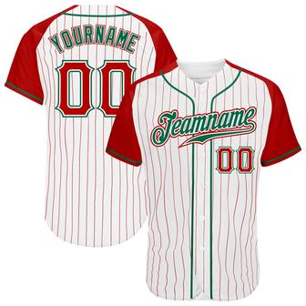 Custom White Red Pinstripe Red-Kelly Green Authentic Raglan Sleeves Baseball Jersey - Monsterry CA