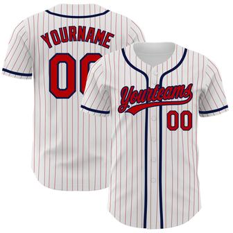 Custom White Red Pinstripe Red-Navy Authentic Baseball Jersey - Monsterry DE