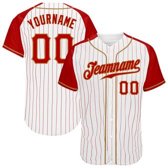 Custom White Red Pinstripe Red-Old Gold Authentic Raglan Sleeves Baseball Jersey - Monsterry CA