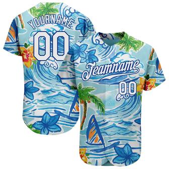 Custom White Royal 3D Pattern Design Beach Hawaii Palm Trees And Flowers Authentic Baseball Jersey - Monsterry UK