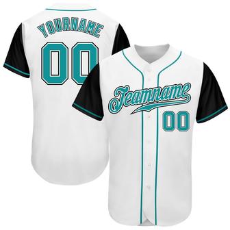 Custom White Teal-Black Authentic Two Tone Baseball Jersey - Monsterry CA