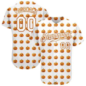 Custom White White-Texas Orange 3D Pattern Design Halloween Pumpkins Funny Faces Authentic Baseball Jersey - Monsterry CA