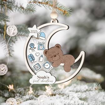 Personalized Moon Baby First Christmas Shaker Acrylic Wooden Ornament | Mazezy