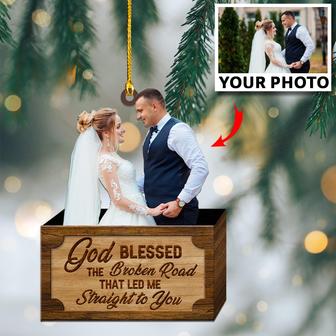 Customized Photo Ornament God Blessed The Broken Road That Led Me Straight To You - Personalized Photo Mica Ornament - Christmas Gift Couple, Wife, Husband, Girlfriend, Boyfriend - Thegiftio UK