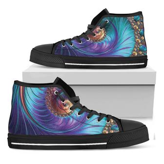 Abstract Fractal Print Black High Top Shoes - Monsterry AU