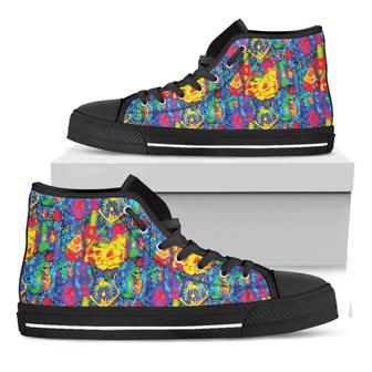 Abstract Psychedelic Print Black High Top Shoes - Monsterry AU