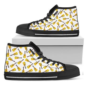 Acoustic Guitar Pattern Print Black High Top Shoes - Monsterry