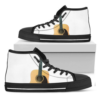 Acoustic Guitar Print Black High Top Shoes - Monsterry