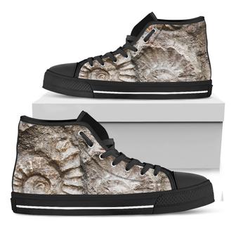 Ammonoidea Fossil Print Black High Top Shoes - Monsterry