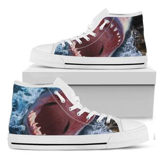 Angry Shark Print White High Top Shoes - Monsterry