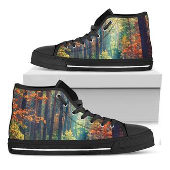 Autumn Forest Print Black High Top Shoes - Monsterry