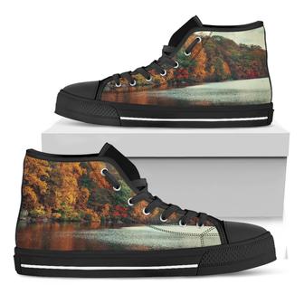 Autumn Lake Print Black High Top Shoes - Monsterry