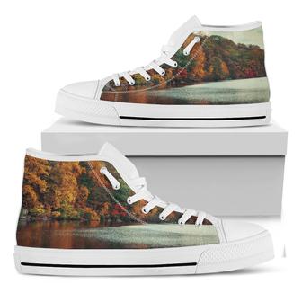Autumn Lake Print White High Top Shoes - Monsterry AU