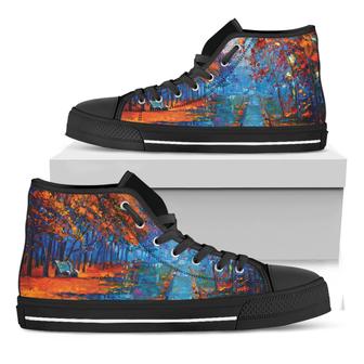 Autumn Painting Print Black High Top Shoes - Monsterry