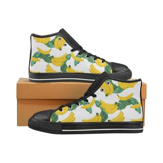 Banana And Leaf Pattern Men'S High Top Shoes Black - Monsterry