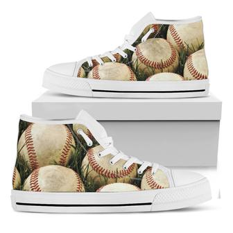 Baseballs On Field Print White High Top Shoes - Monsterry UK