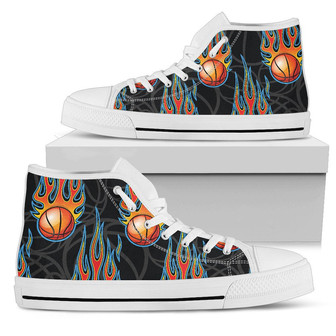 Basketball Fire Print Pattern Women High Top Shoes - Monsterry