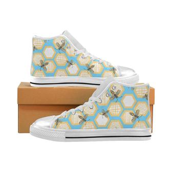 Bee honeycomb pattern Women's High Top Shoes White - Monsterry
