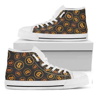 Bitcoin Cryptocurrency Pattern Print White High Top Shoes - Monsterry