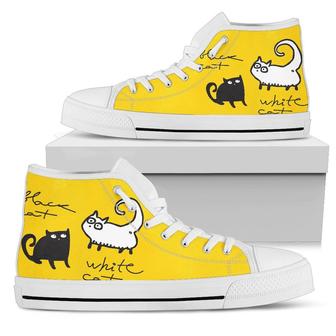 Black And White Cats High Top Shoes - Monsterry