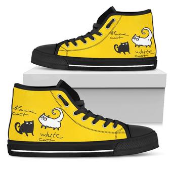 Black Cat & White Cat Women's High Top Shoes - Monsterry