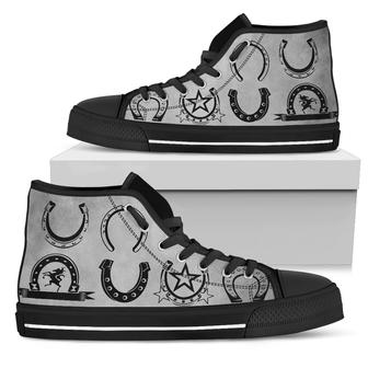 Black Horseshoe Awesome High Top Shoes - Monsterry